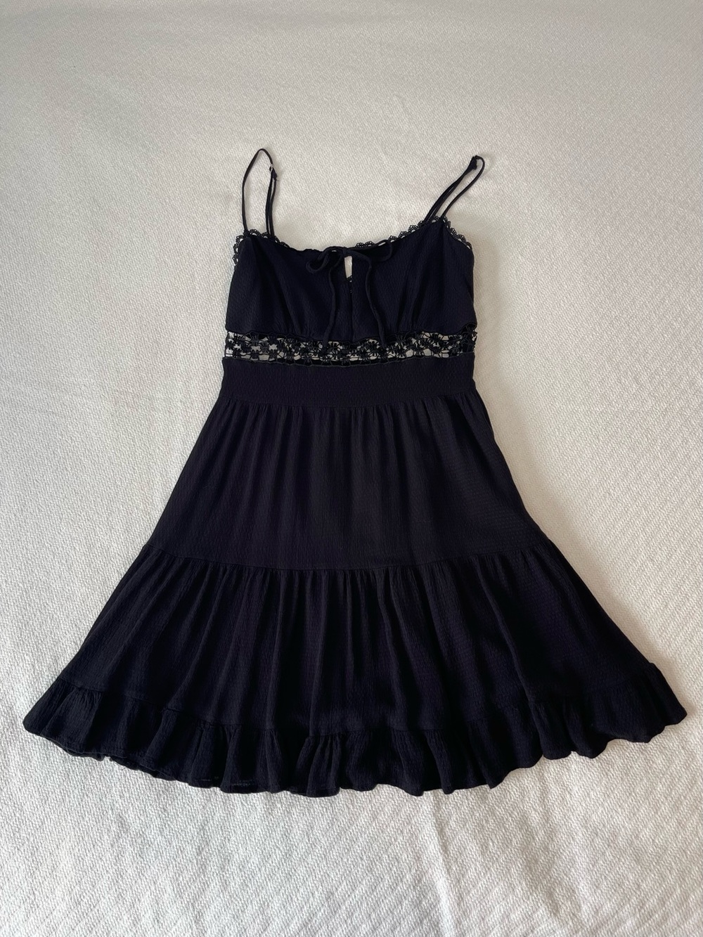 Black Lace Cutout Tie Mini Dress S Whimsigoth Witchy Goth Fairycore Romantic